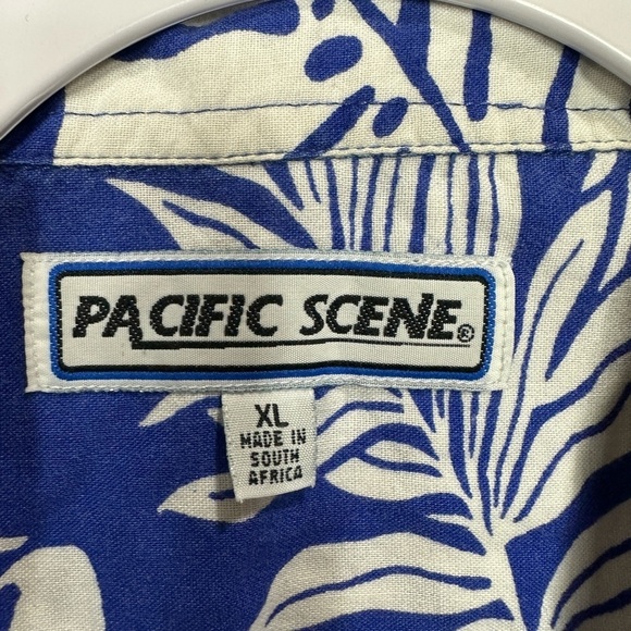 Pacific Scene blue Hawaiian print cotton short sleeve button up shirt, sz XL - Picture 2 of 6
